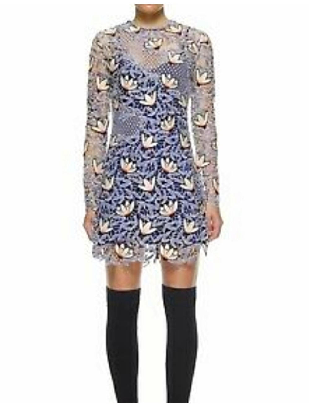Self-Portrait Blue, Pale Yellow and Peach Floral Lace Shift Dress - NWOT